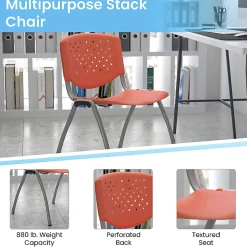 Flash Furniture HERCULES Series Stack Chair With Titanium Frame, Orange Seat/Gray Frame