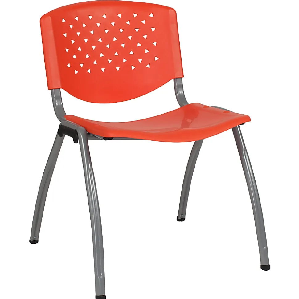 Flash Furniture HERCULES Series Stack Chair With Titanium Frame, Orange Seat/Gray Frame