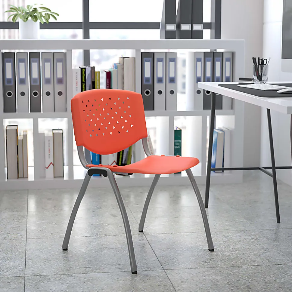 Flash Furniture HERCULES Series Stack Chair With Titanium Frame, Orange Seat/Gray Frame
