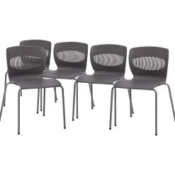 Flash Furniture HERCULES Series Commercial Grade 770-lb Capacity Ergonomic Stack Chairs With Lumbar Support, Gray/Silver, Set Of 5 Chairs