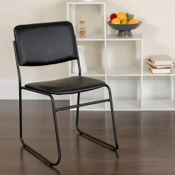 Flash Furniture HERCULES Series High-Density Stacking Chair With Sled Base, Vinyl Upholstery, Black