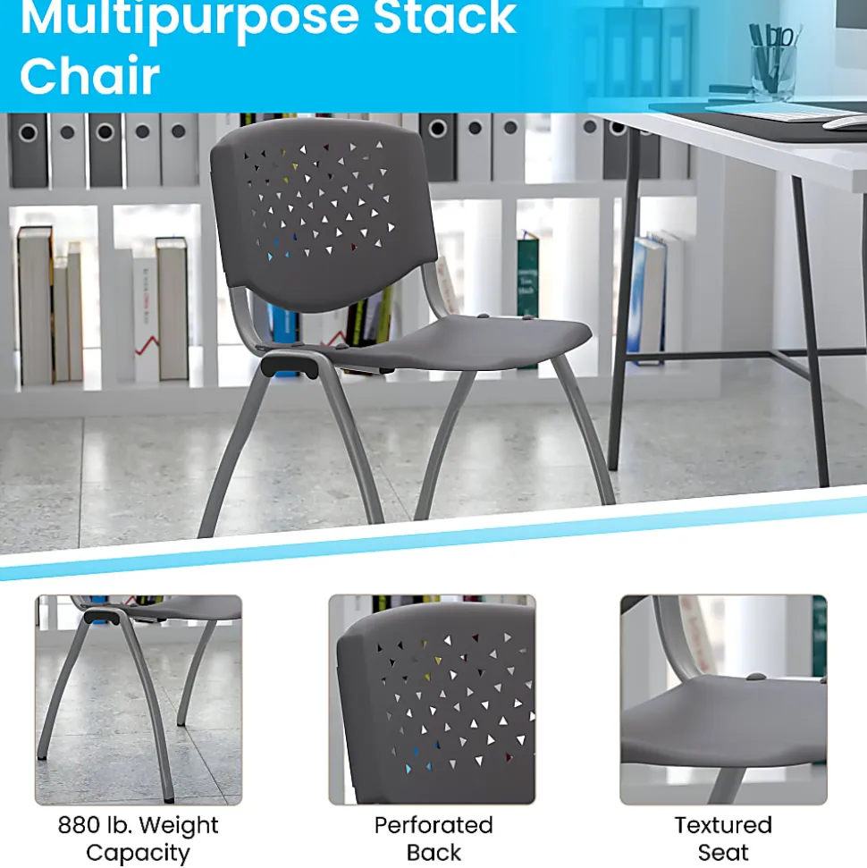 Flash Furniture HERCULES Series Plastic Stack Chairs, Gray, Set Of 5 Chairs