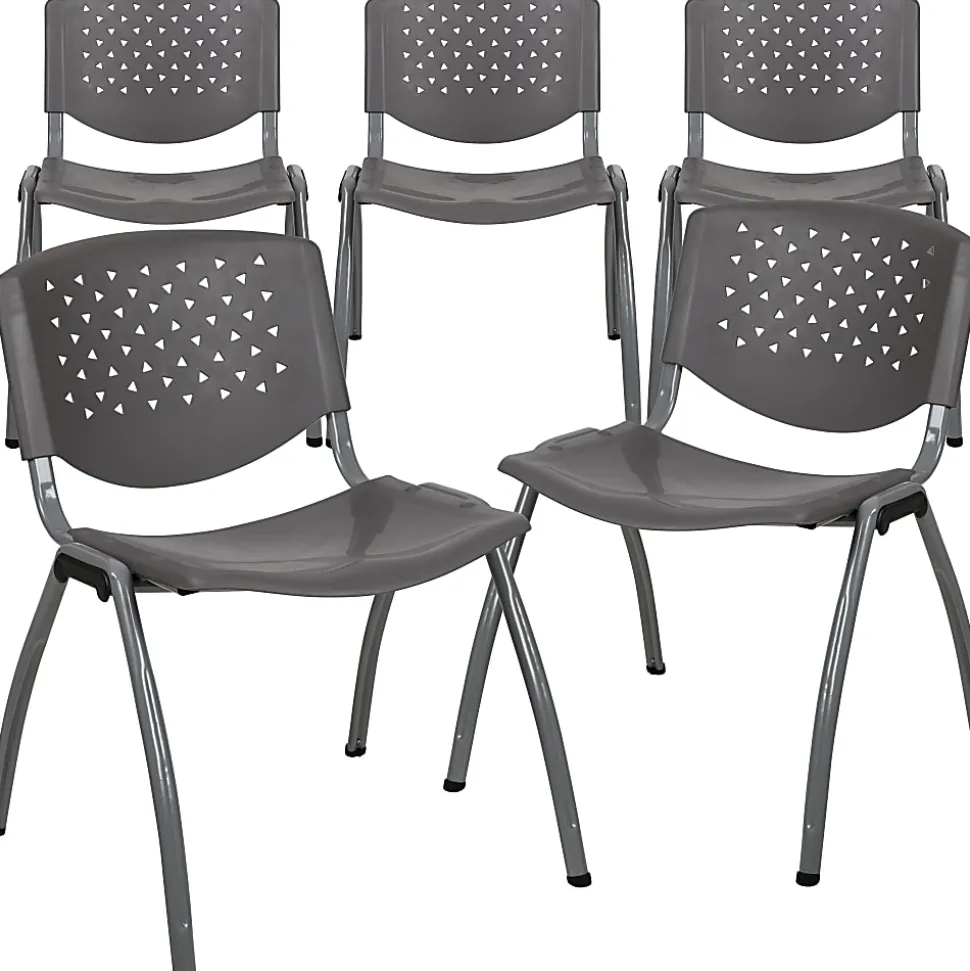 Flash Furniture HERCULES Series Plastic Stack Chairs, Gray, Set Of 5 Chairs