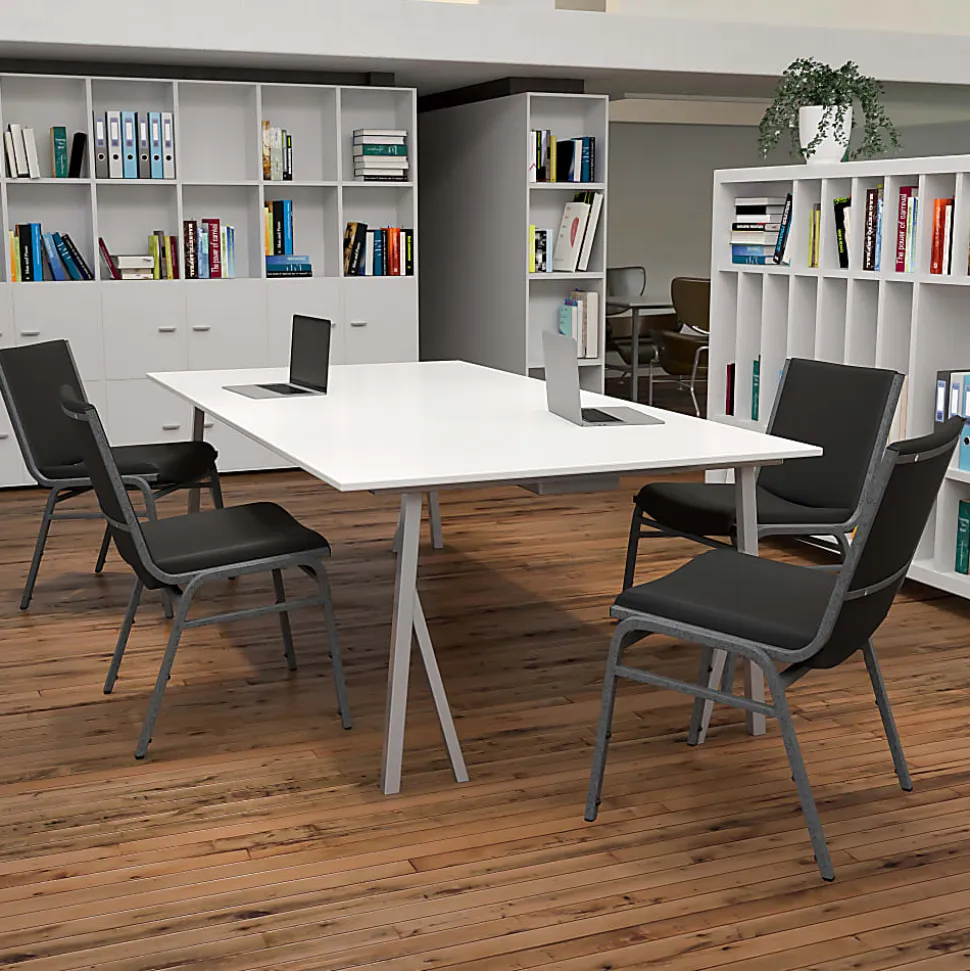 Flash Furniture HERCULES Series Heavy-Duty Stack Chairs, Black, Set Of 4 Chairs