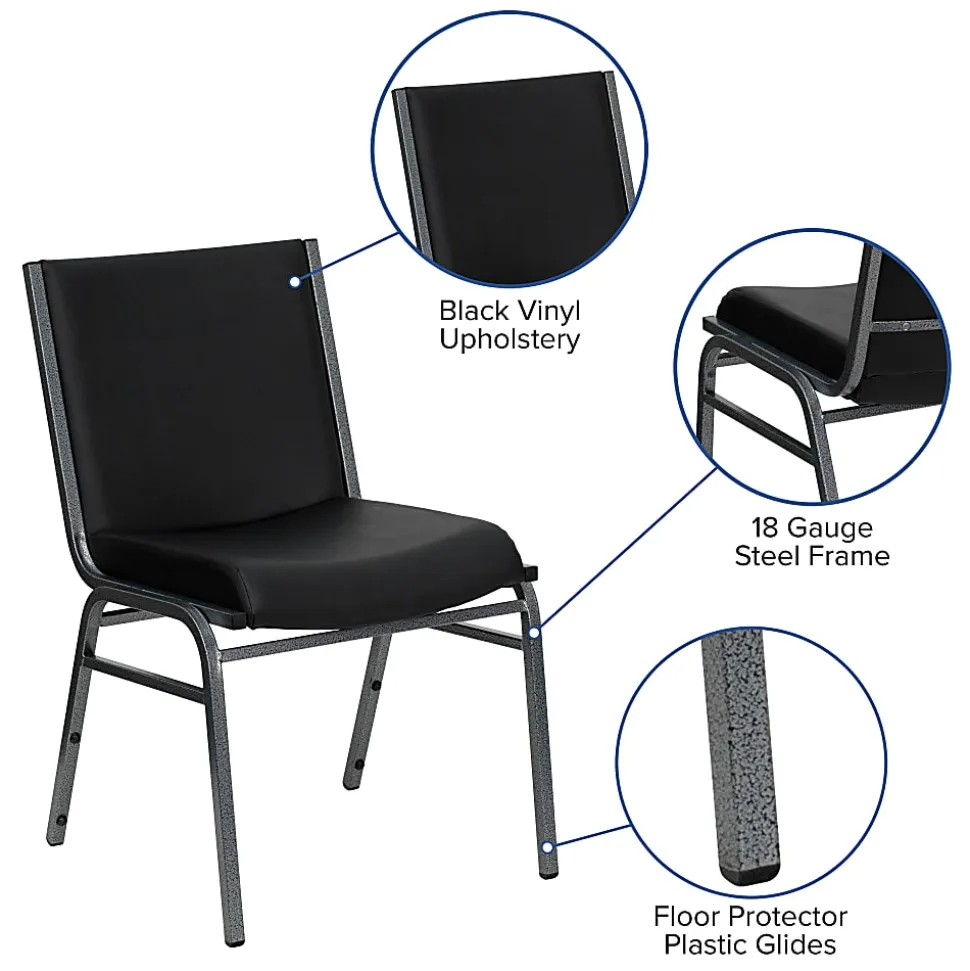 Flash Furniture HERCULES Series Heavy-Duty Stack Chairs, Black, Set Of 4 Chairs