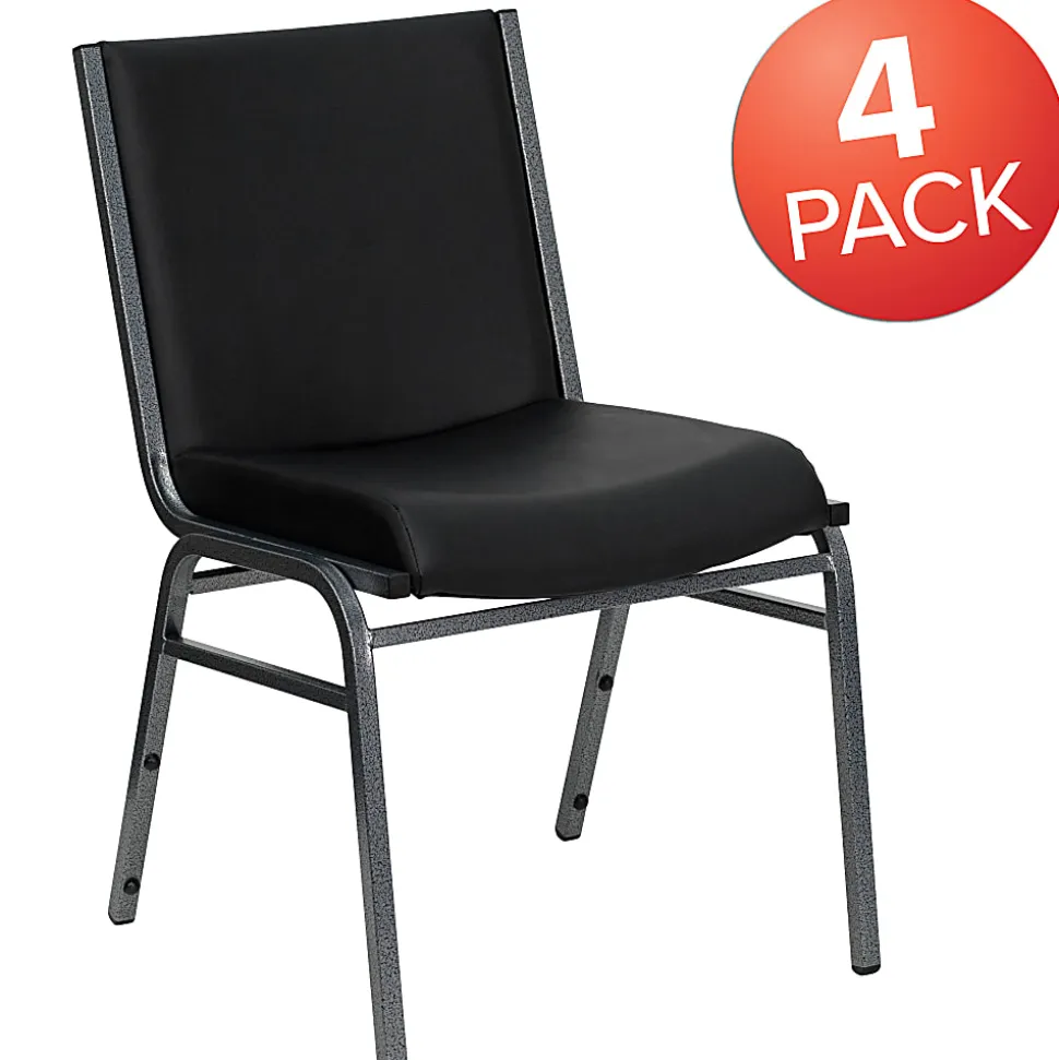 Flash Furniture HERCULES Series Heavy-Duty Stack Chairs, Black, Set Of 4 Chairs