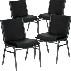 Flash Furniture HERCULES Series Heavy-Duty Stack Chairs, Black, Set Of 4 Chairs