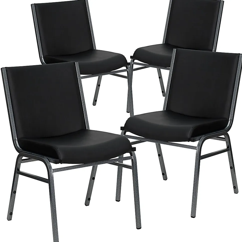 Flash Furniture HERCULES Series Heavy-Duty Stack Chairs, Black, Set Of 4 Chairs