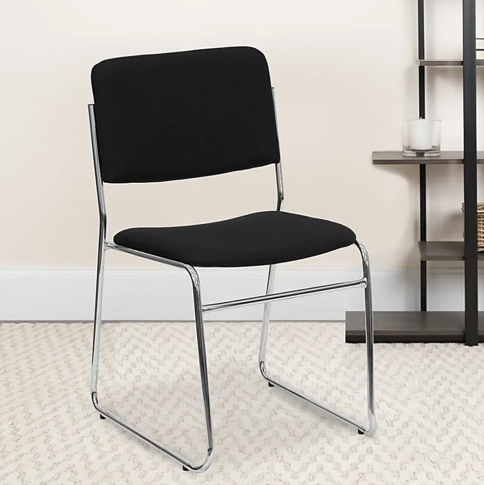 Flash Furniture HERCULES Series High-Density Stacking Chair With Sled Base, Black/Chrome