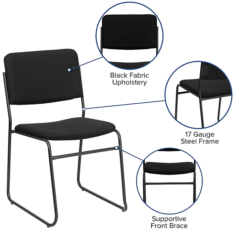 Flash Furniture HERCULES Series High-Density Stacking Chair With Sled Base, Fabric Upholstery, Black