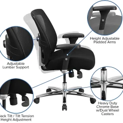 Flash Furniture HERCULES Series 24-7 Intensive Use Big & Tall Ergonomic Mesh Office Chair With Ratchet Back, Black/Gray