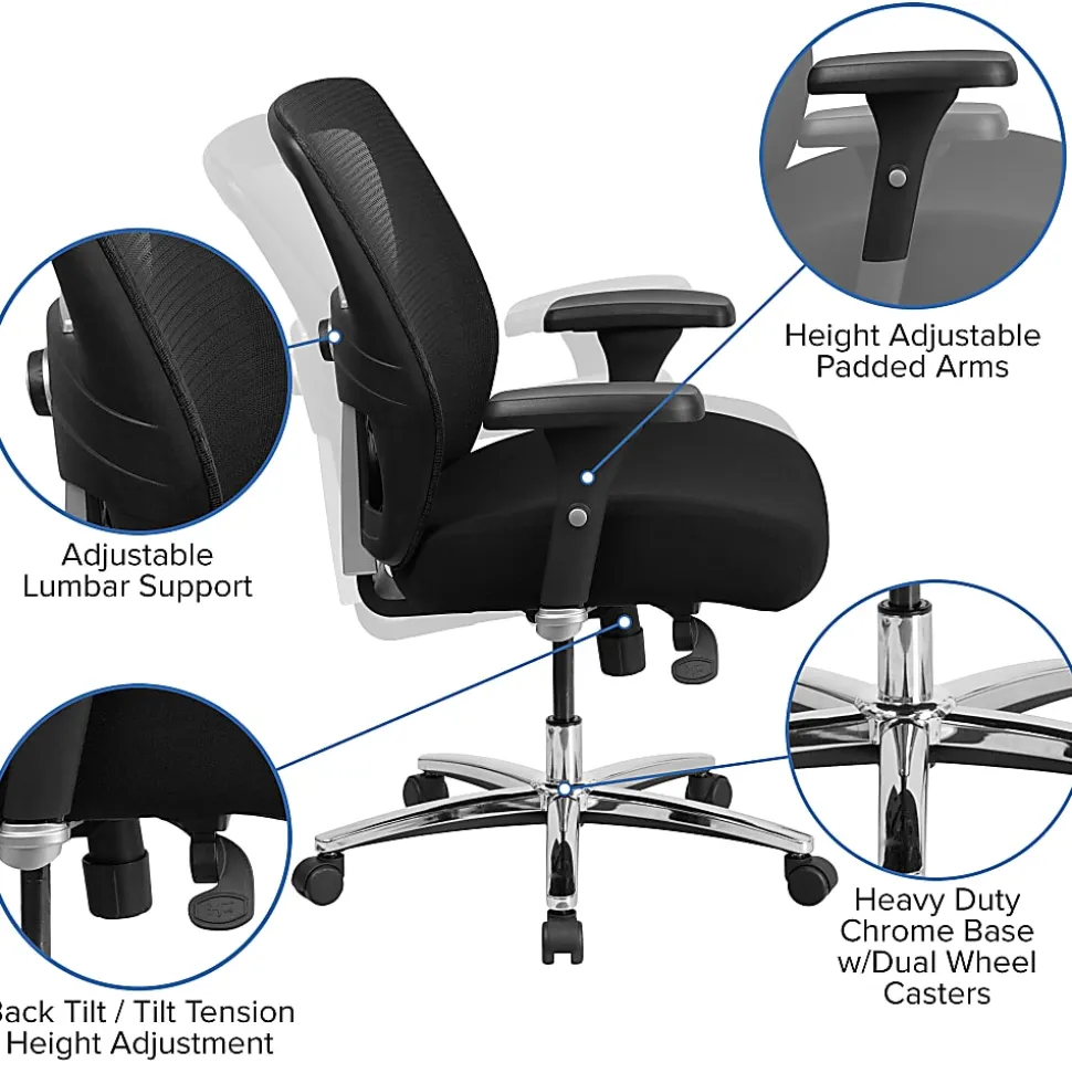 Flash Furniture HERCULES Series 24-7 Intensive Use Big & Tall Ergonomic Mesh Office Chair With Ratchet Back, Black/Gray