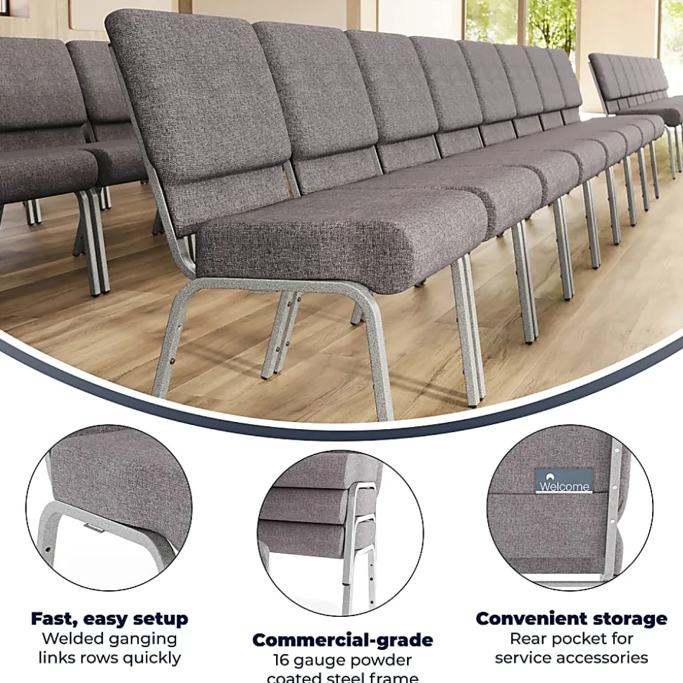 Flash Furniture HERCULES 21"W Stacking Church Chair, Gray/Silvervein