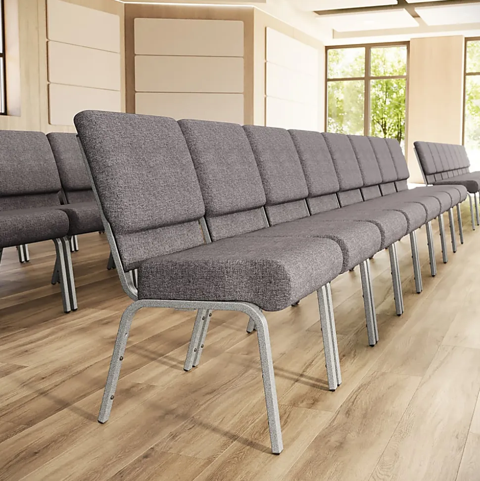 Flash Furniture HERCULES 21"W Stacking Church Chair, Gray/Silvervein