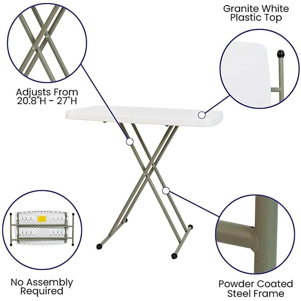 Flash Furniture Indoor/Outdoor Plastic Folding Table, 28-3/4"H x 30-1/4"W x 19-1/2"D, Granite White/Gray