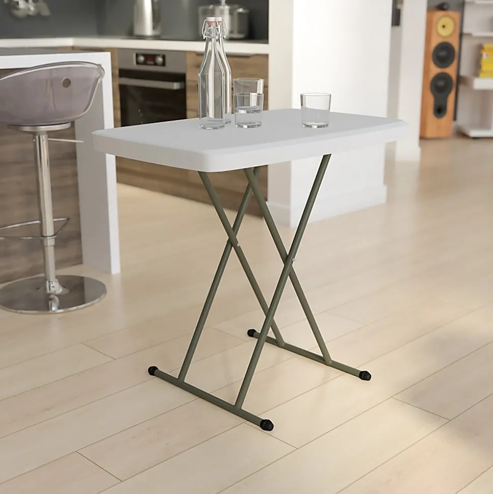 Flash Furniture Indoor/Outdoor Plastic Folding Table, 28-3/4"H x 30-1/4"W x 19-1/2"D, Granite White/Gray