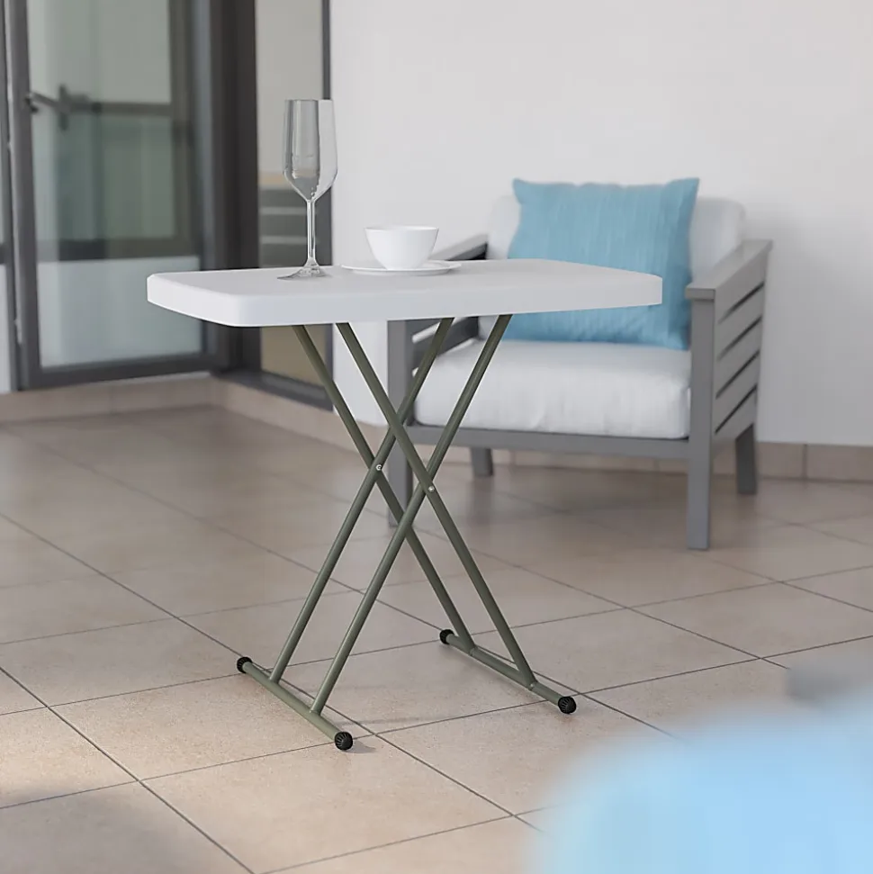 Flash Furniture Indoor/Outdoor Plastic Folding Table, 28-3/4"H x 30-1/4"W x 19-1/2"D, Granite White/Gray