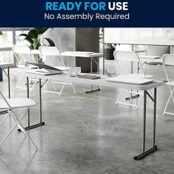 Flash Furniture Kathryn Plastic Folding Training Table, 29"H x 18"W x 72"D, Granite White