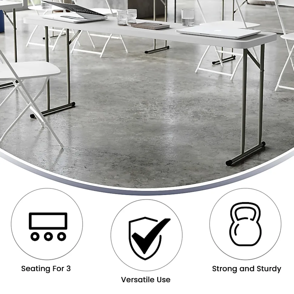 Flash Furniture Kathryn Plastic Folding Training Table, 29"H x 18"W x 72"D, Granite White
