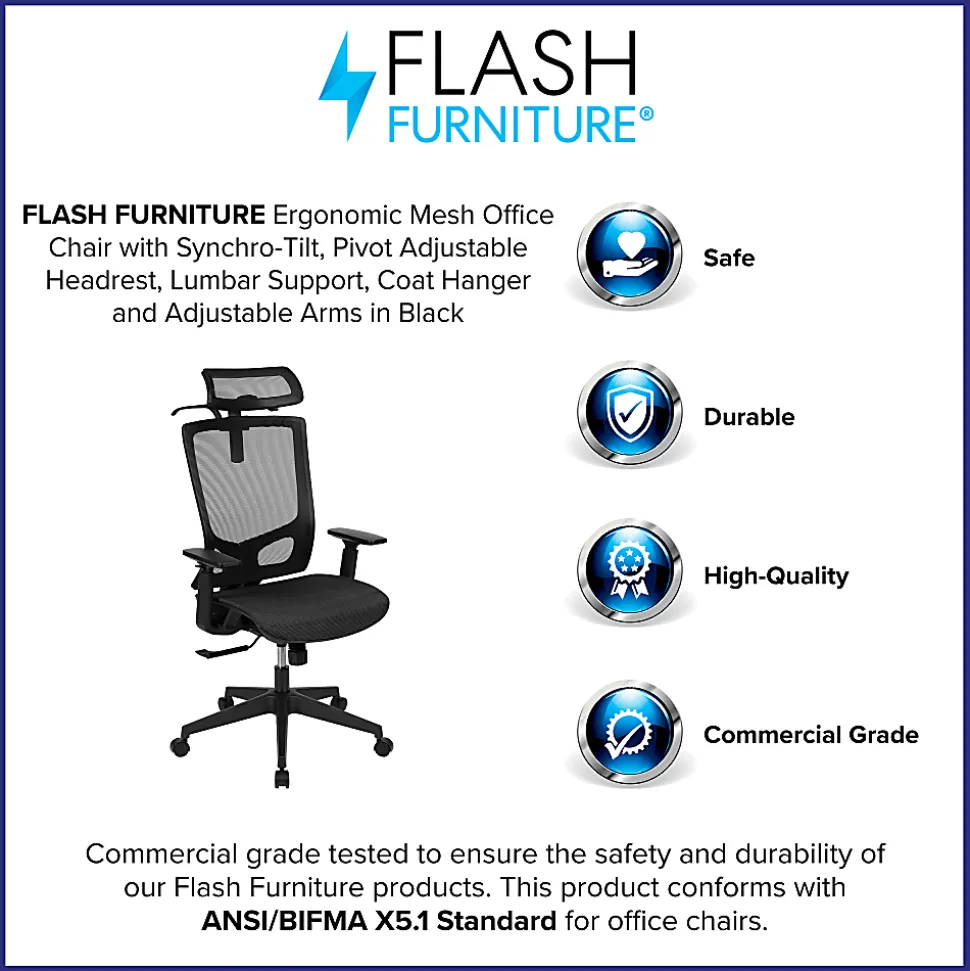 Flash Furniture Layla Ergonomic Mesh High-Back Office Chair, Black