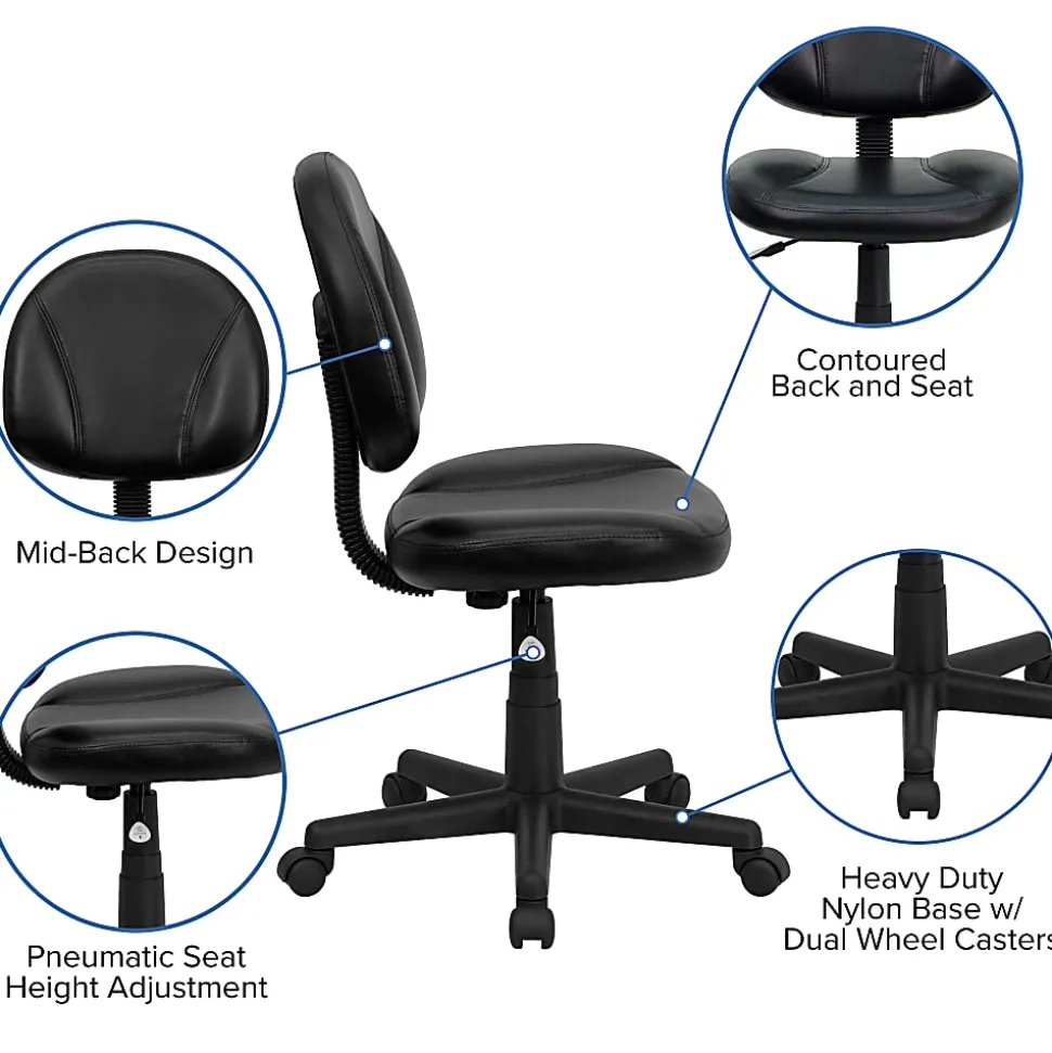 Flash Furniture LeatherSoft™ Faux Leather Mid-Back Ergonomic Swivel Chair, Black