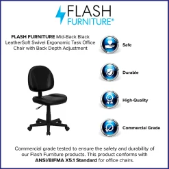Flash Furniture LeatherSoft™ Faux Leather Mid-Back Ergonomic Swivel Chair, Black