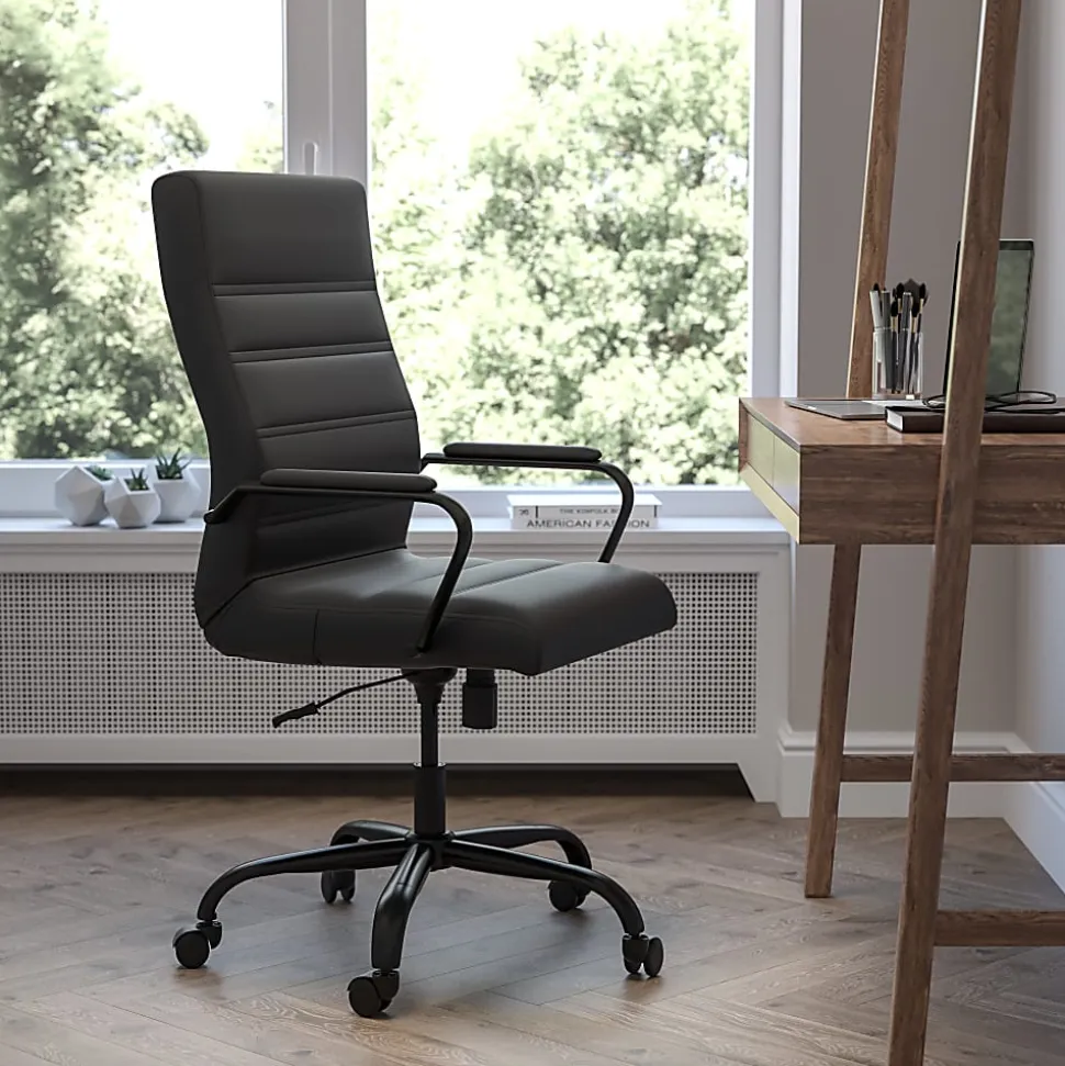 Flash Furniture LeatherSoft™ Faux Leather Mid-Back Swivel Task Chair With 21 1/2" Back Cushion, Black