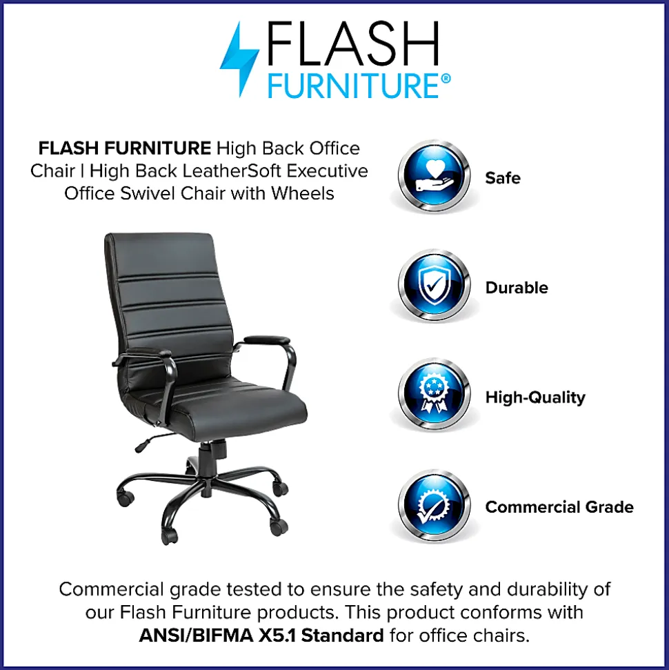 Flash Furniture LeatherSoft™ Faux Leather Mid-Back Swivel Task Chair With 21 1/2" Back Cushion, Black