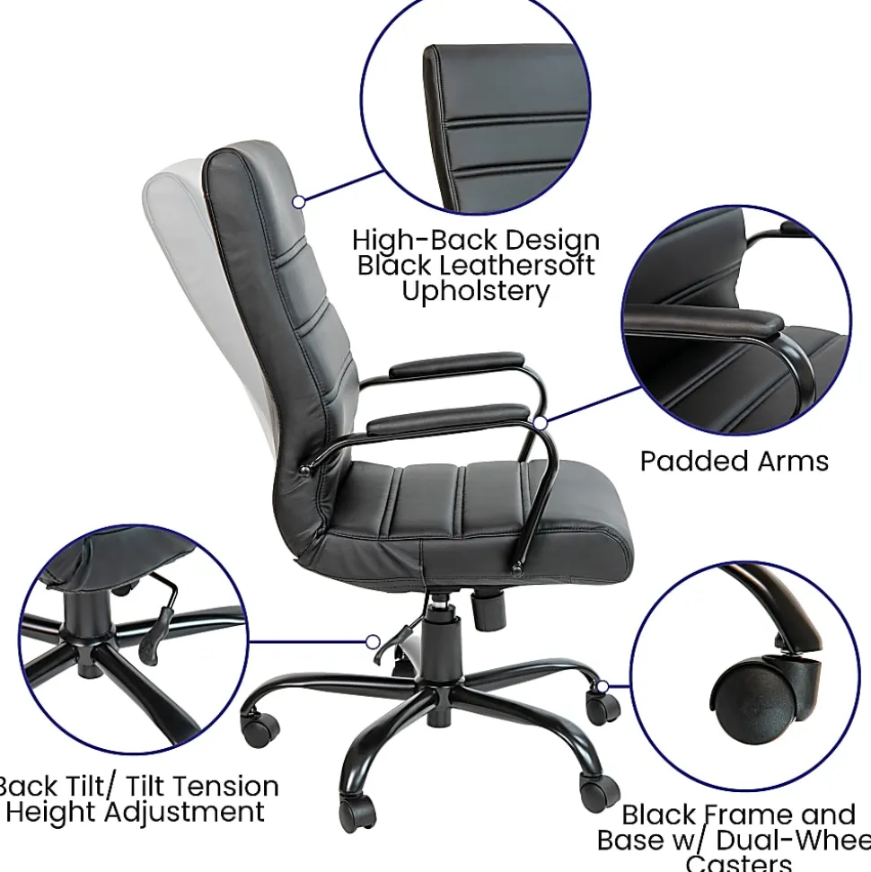 Flash Furniture LeatherSoft™ Faux Leather Mid-Back Swivel Task Chair With 21 1/2" Back Cushion, Black
