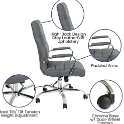Flash Furniture LeatherSoftâ„¢ Faux Leather High-Back Office Chair, Gray/Chrome