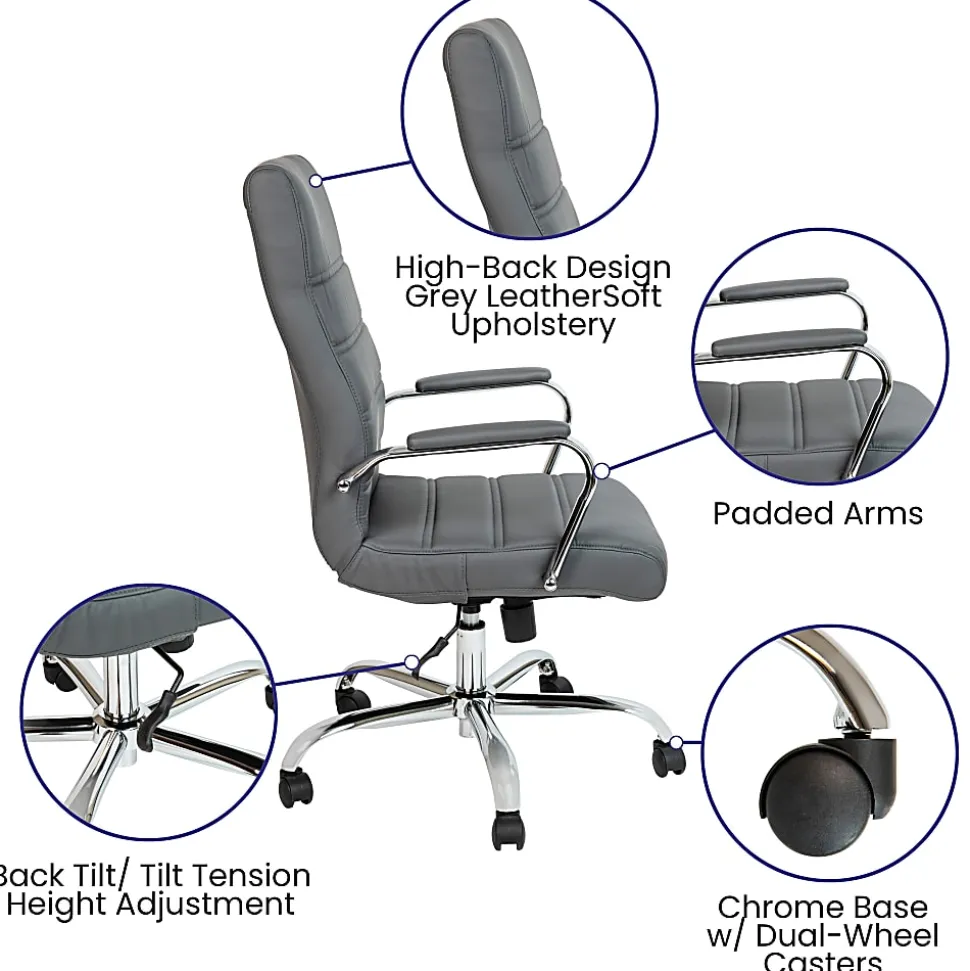 Flash Furniture LeatherSoft™ Faux Leather High-Back Office Chair, Gray/Chrome