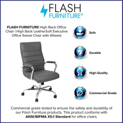 Flash Furniture LeatherSoft™ Faux Leather High-Back Office Chair, Gray/Chrome
