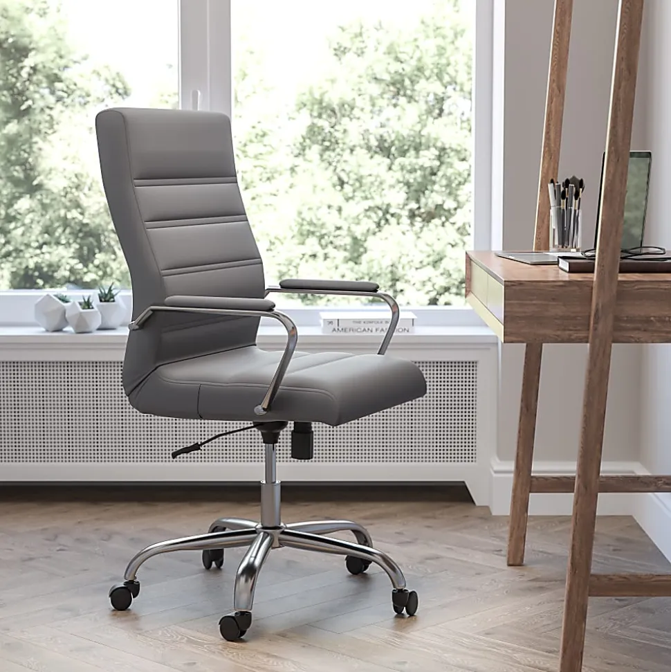 Flash Furniture LeatherSoft™ Faux Leather High-Back Office Chair, Gray/Chrome