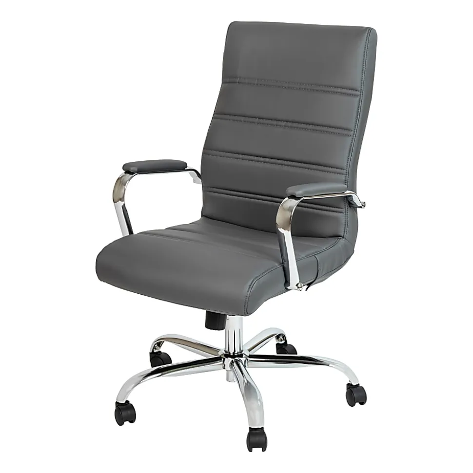 Flash Furniture LeatherSoft™ Faux Leather High-Back Office Chair, Gray/Chrome