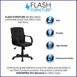 Flash Furniture LeatherSoft™ Faux Leather Mid-Back Swivel Task Chair With Arms, Black