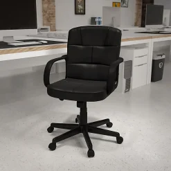 Flash Furniture LeatherSoft™ Faux Leather Mid-Back Swivel Task Chair With Arms, Black