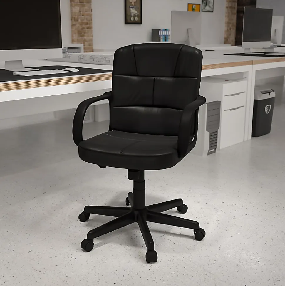 Flash Furniture LeatherSoft™ Faux Leather Mid-Back Swivel Task Chair With Arms, Black
