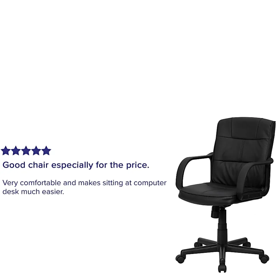 Flash Furniture LeatherSoft™ Faux Leather Mid-Back Swivel Task Chair With Arms, Black