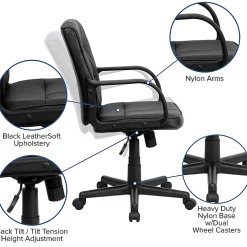 Flash Furniture LeatherSoft™ Faux Leather Mid-Back Swivel Task Chair With Arms, Black