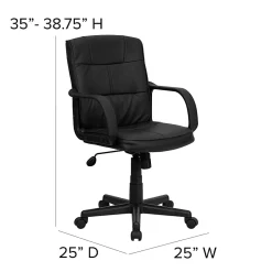 Flash Furniture LeatherSoft™ Faux Leather Mid-Back Swivel Task Chair With Arms, Black
