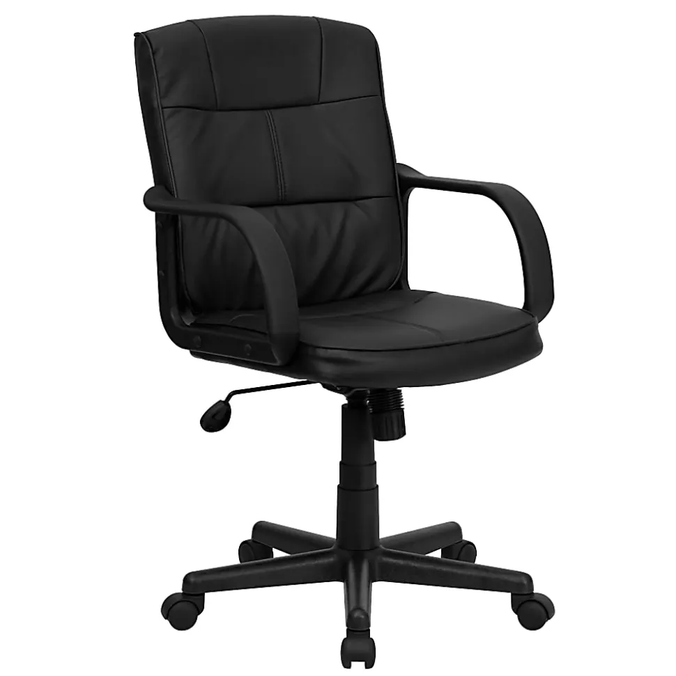 Flash Furniture LeatherSoft™ Faux Leather Mid-Back Swivel Task Chair With Arms, Black