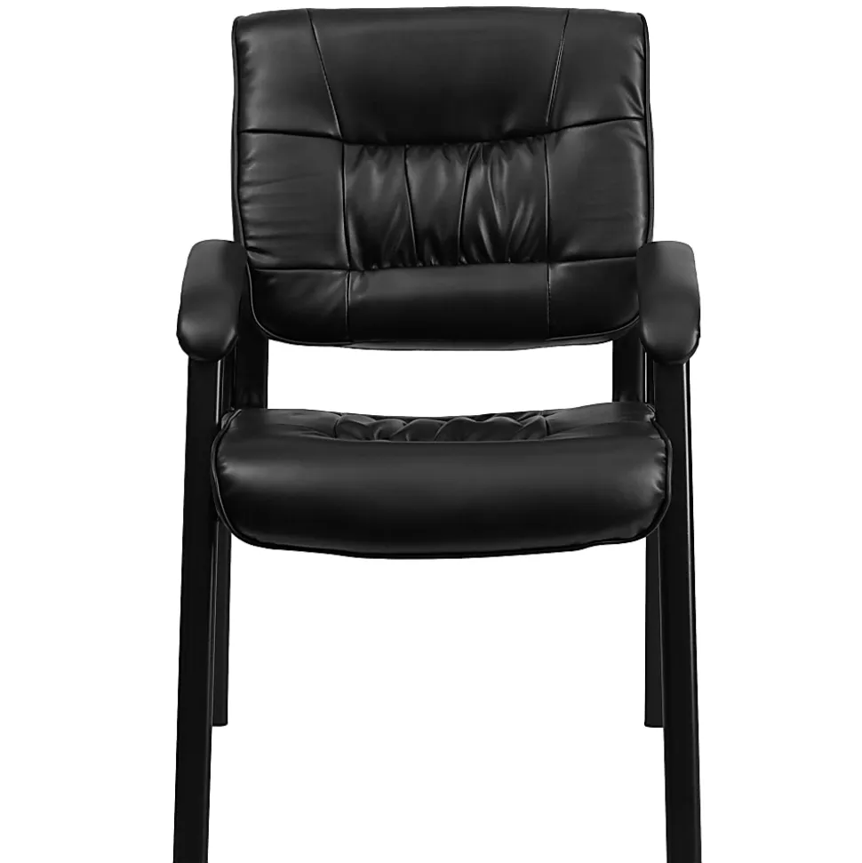 Flash Furniture LeatherSoft Executive Side Reception Chair with Powder Coated Frame, Black/Black