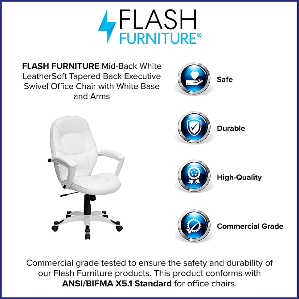 Flash Furniture LeatherSoft™ Faux Leather Mid-Back Swivel Chair, White