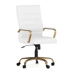 Flash Furniture LeatherSoft™ Faux Leather High-Back Office Chair, White/Gold