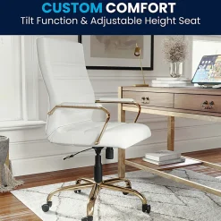 Flash Furniture LeatherSoft™ Faux Leather High-Back Office Chair, White/Gold