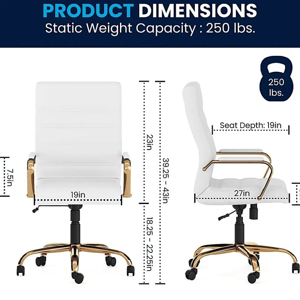 Flash Furniture LeatherSoft™ Faux Leather High-Back Office Chair, White/Gold