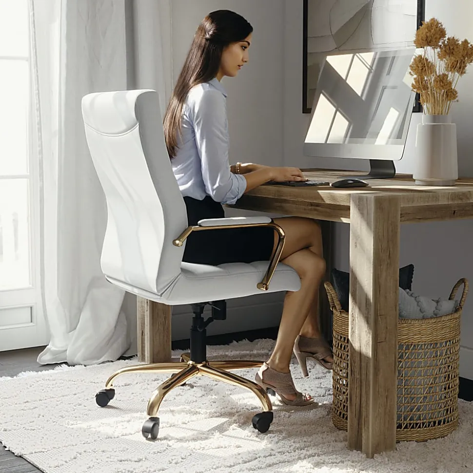 Flash Furniture LeatherSoft™ Faux Leather High-Back Office Chair, White/Gold