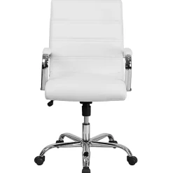 Flash Furniture LeatherSoft™ Faux Leather Mid-Back Office Chair With Chrome Base And Arms, White/Gray