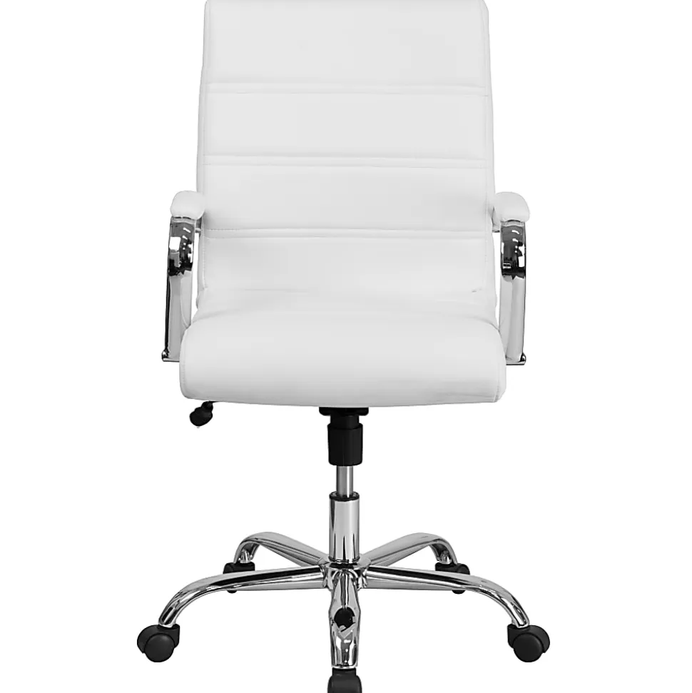 Flash Furniture LeatherSoft™ Faux Leather Mid-Back Office Chair With Chrome Base And Arms, White/Gray