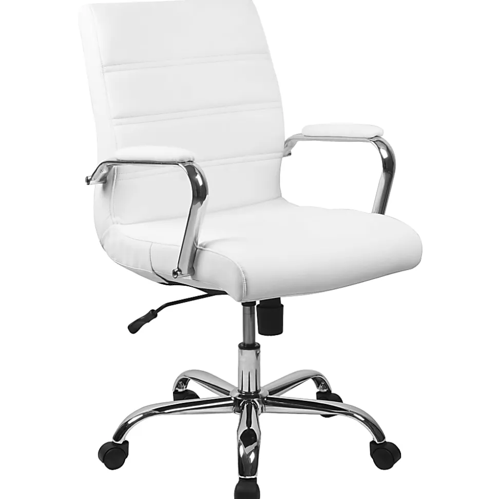 Flash Furniture LeatherSoft™ Faux Leather Mid-Back Office Chair With Chrome Base And Arms, White/Gray